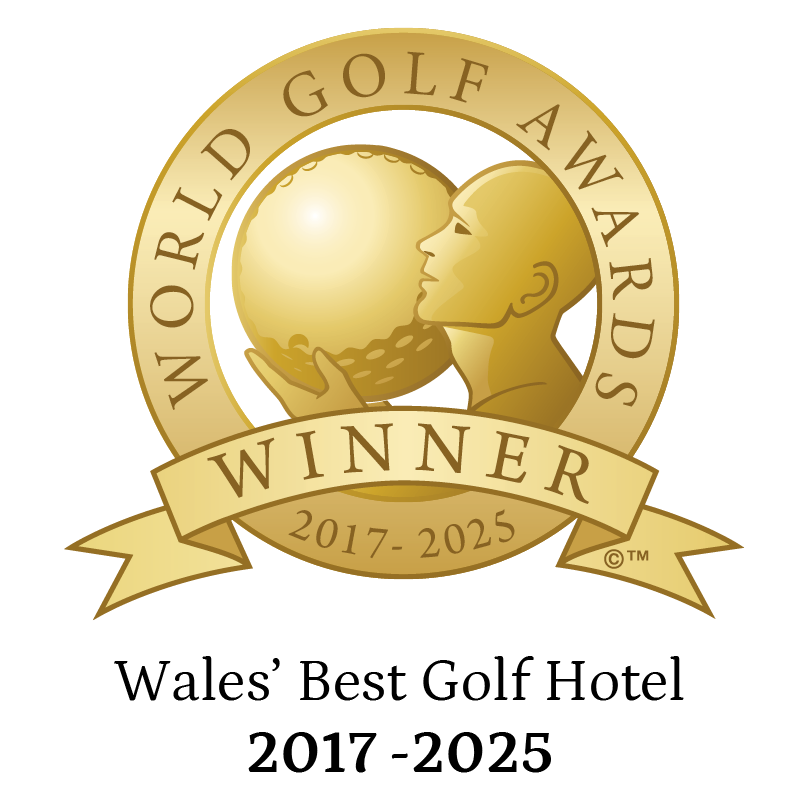 Gold World Golf Awards winner badge for Wales' Best Golf Hotel, 2017-2025.